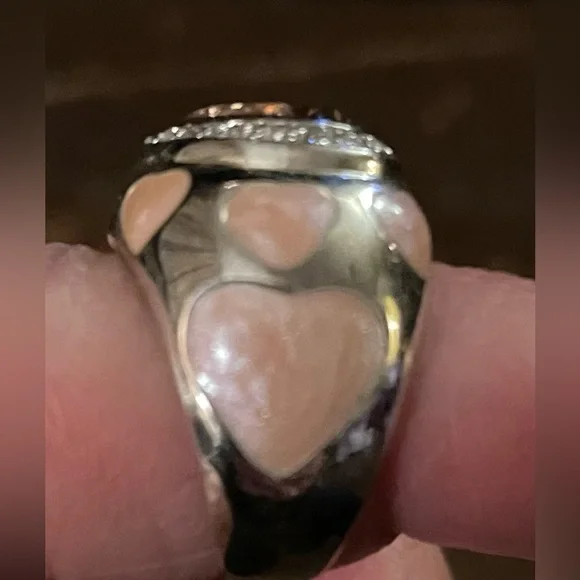Sterling Silver Ring with Pink Enamel Hearts and Faceted Pink Heart Stones Sz 5 - Picture 7 of 10